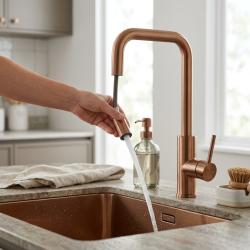 Pure.Sink Luxion Copper kitchen faucet square with pull-out spout PLXSQUA-62